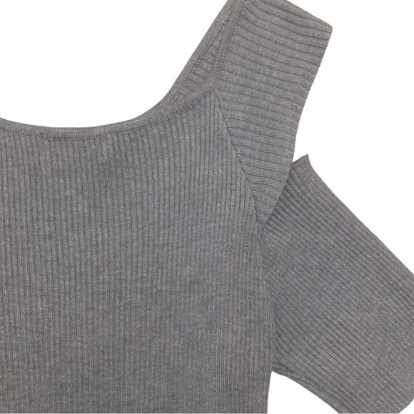 Rehab Gray Cold Shoulder Bodycon Ribbed Dress Medium Short Dress Grey Minimalist - Picture 5 of 6